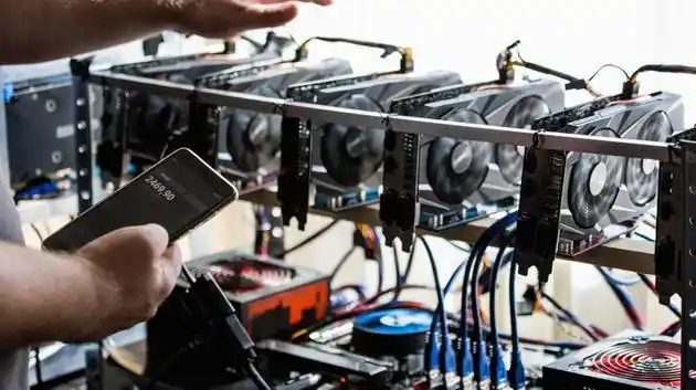 Advanced Bitcoin mining rig in operation