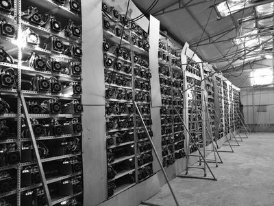 Vast mining farm with numerous mining machines operating